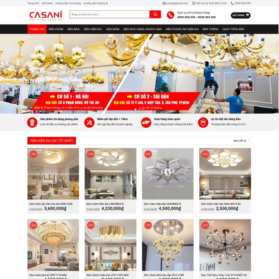 Themes WordPress mẫu website shop bán đèn trang trí, đèn treo nghệ thuật, thiết bị đèn chiếu sáng