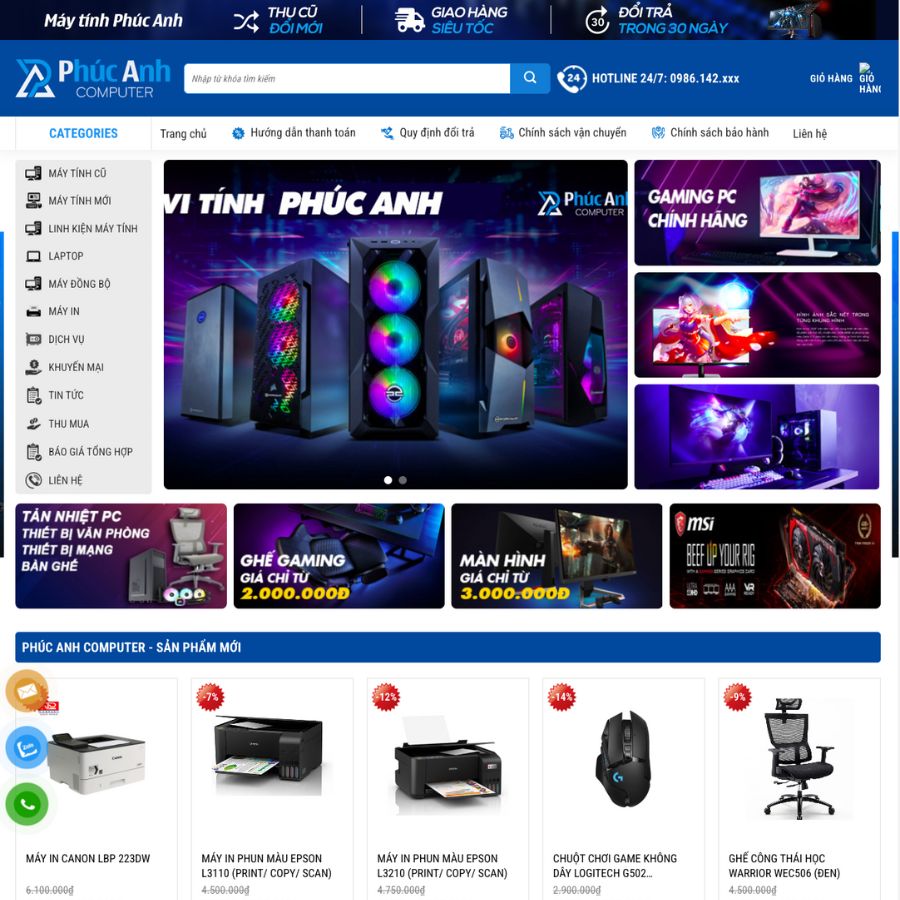 Themes wordpress mẫu website phúc anh computer, bán máy tính, điện thoại