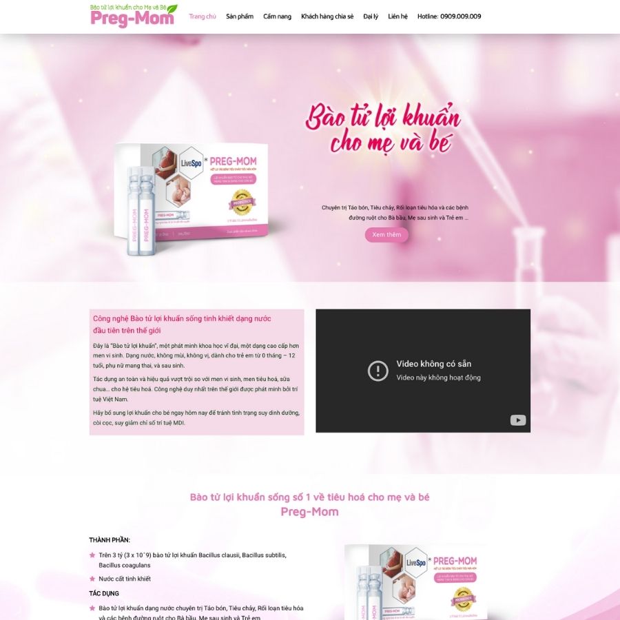 Themes WordPress mẫu website landingpage thực phẩm chức năng, thuốc, bào tử lợi khuẩn 2