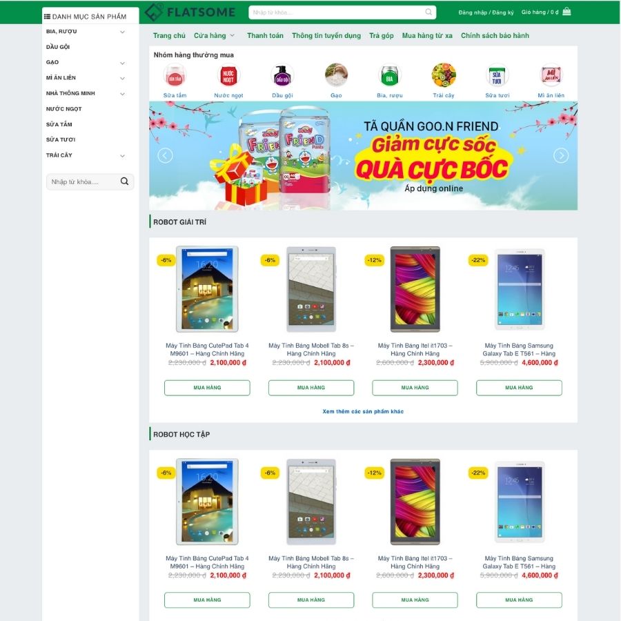 Themes WordPress mẫu website bách hoá xanh, bách hoá online, bán hàng tạp hoá