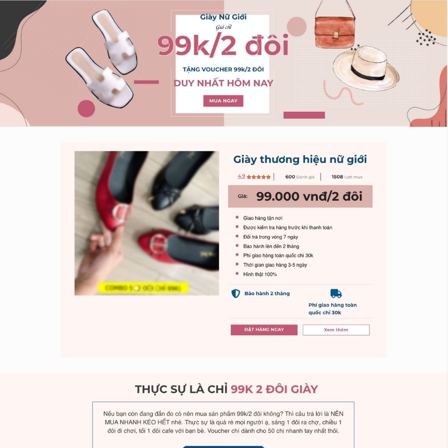 Themes WordPress mẫu website landingpgae bán đồ mỹ phẩm, dày dép, quần áo chạy tiktok