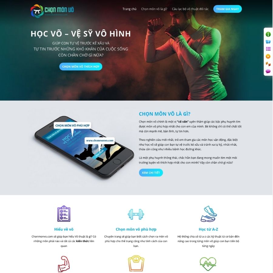 Themes WordPress mẫu website học võ, giới thiệu website học võ, website học võ thuật
