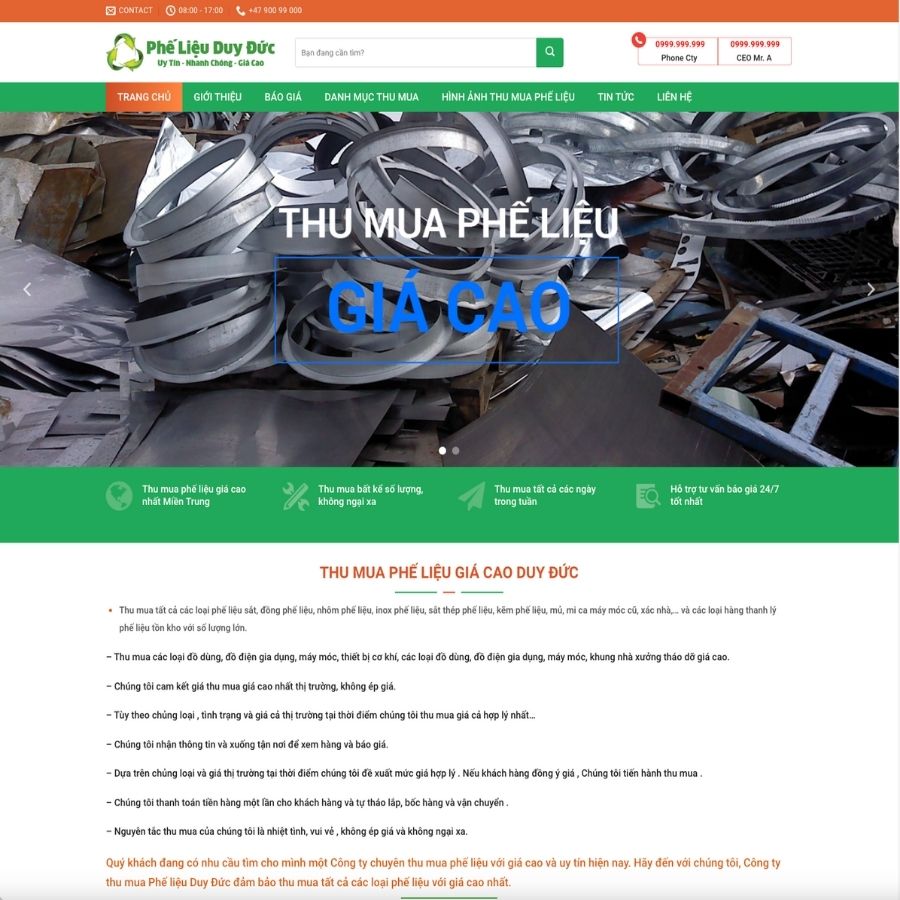 Themes WordPress mẫu website website chuyên phế liệu, website bán đồng nát, website đồng nát