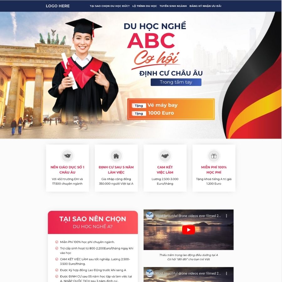 Themes WordPress mẫu website landingpgae chạy quảng cáo du học, giới thiệu du học, khoá học
