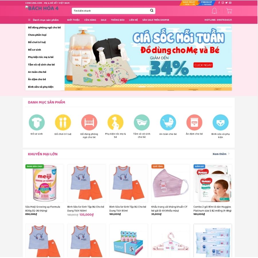 Themes WordPress mẫu website concung.vn , bán hàng online, shop mẹ và bé