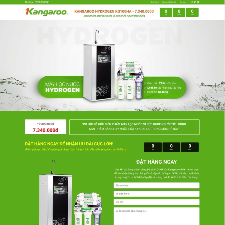 Themes WordPress mẫu website landingpage bán máy lọc nước, landingpage chạy tiktok bán hàng