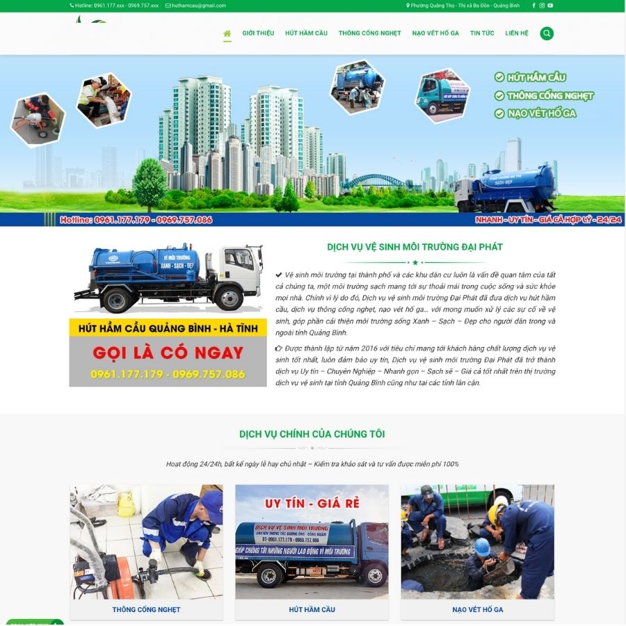 Themes WordPress mẫu website dịch vụ hút gầm cầu, mẫu website rút hầm cầu, website vệ sinh