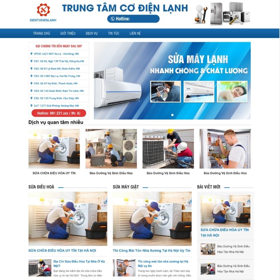 Themes WordPress mẫu website Mẫu website điện lạnh, bán máy lạnh, tủ lạnh , máy giặt, điện tử 2