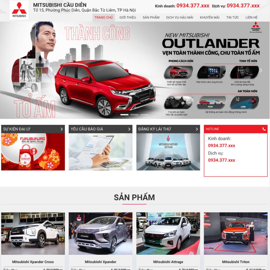 Themes wordpress mẫu website bán xe oto, gara oto , bán xe misubishi 2