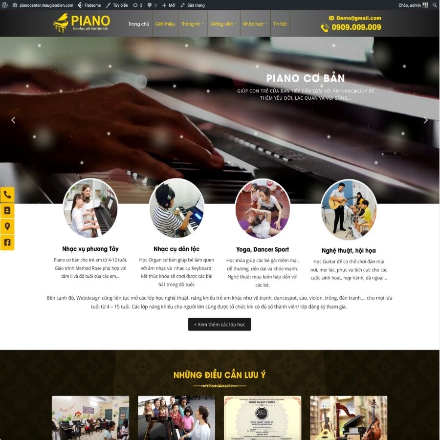 Themes WordPress mẫu website khoá học piano, website chuyên khoá học piano, học đàn nhí