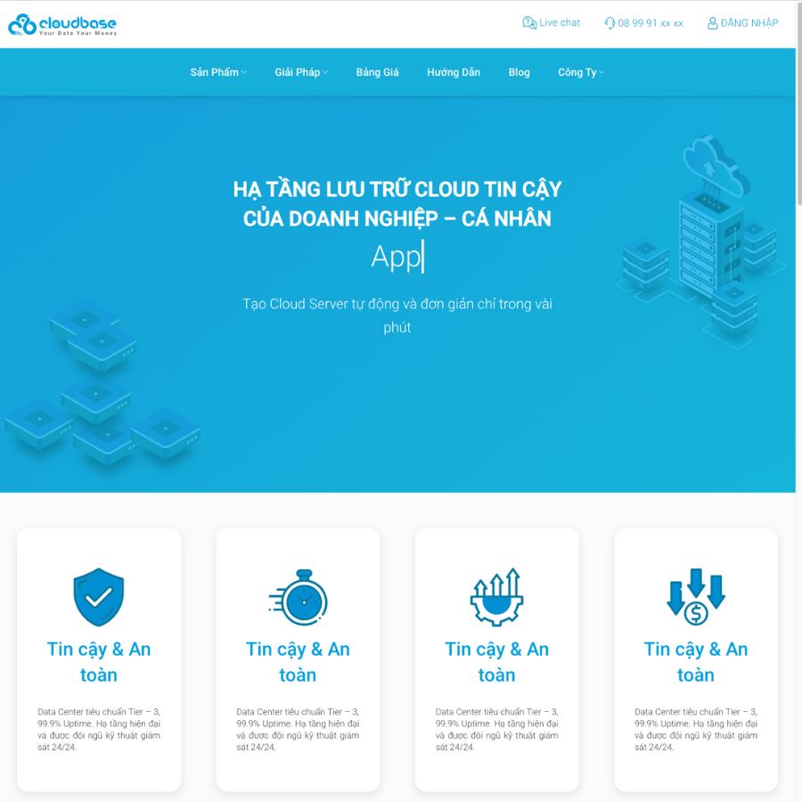 Themes wordpress mẫu website công ty cung cấp cloud sever, hosting, tên miền