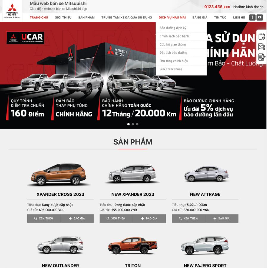 Themes wordpress mẫu website bán xe oto, gara oto , bán xe misubishi 3