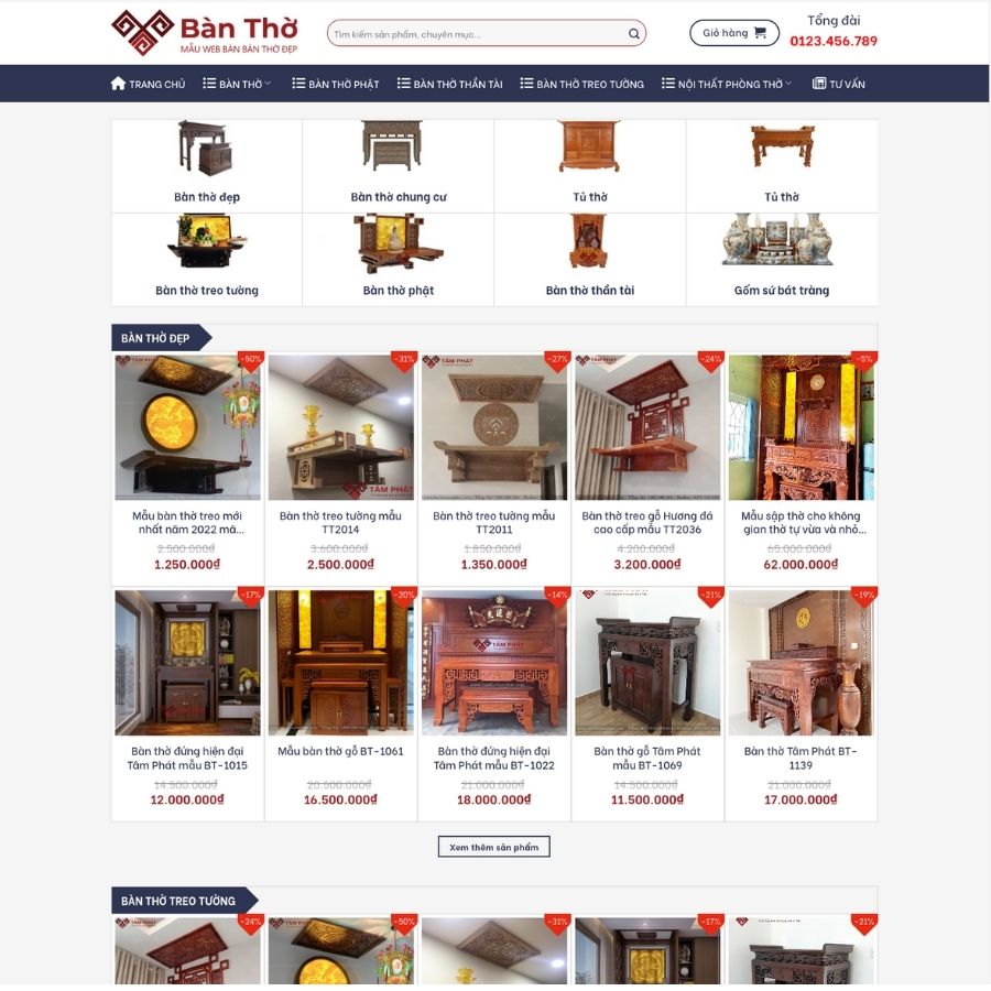 Themes WordPress mẫu website mẫu bán bàn thờ, đồ gỗ thờ, shop giới thiệu đồ gỗ