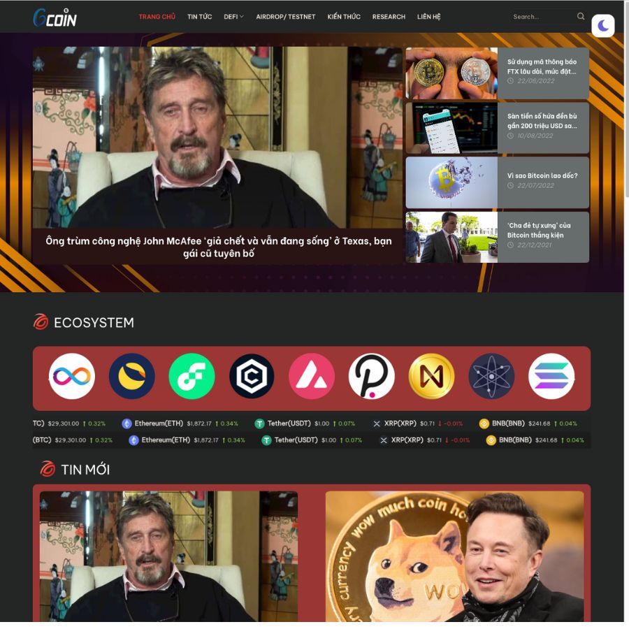 Themes wordpress mẫu website giới thiệu sàn coin, giới thiệu đồng tiền ảo