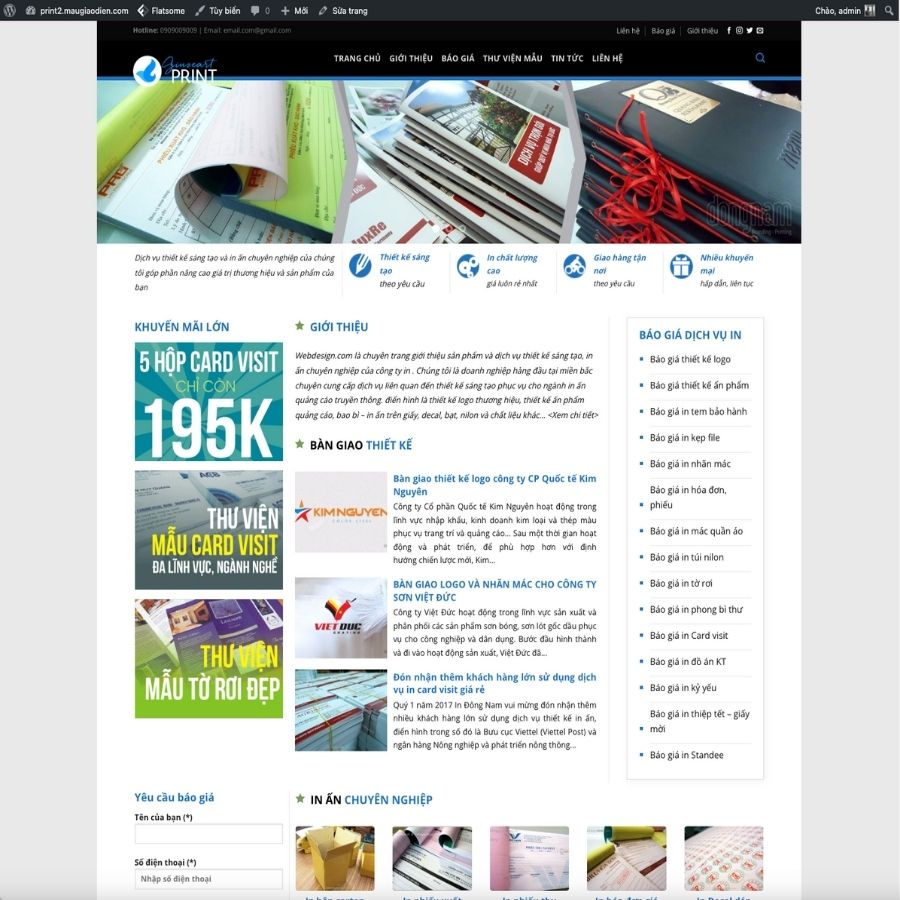 Themes WordPress mẫu website in ấn, mẫu website in ấn phẩm, in sách, in lịch tết, in mọi thứ 2