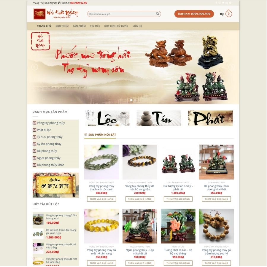 Themes WordPress mẫu website đá quý, bán đá quý phong thuỷ, shop phong thuỷ, đồ phong thuỷ