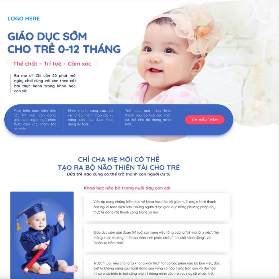 Themes WordPress mẫu website đào tạo, web khoá học cho trẻ em từ 1 2 3 4 tuổi, mẫu landingpage