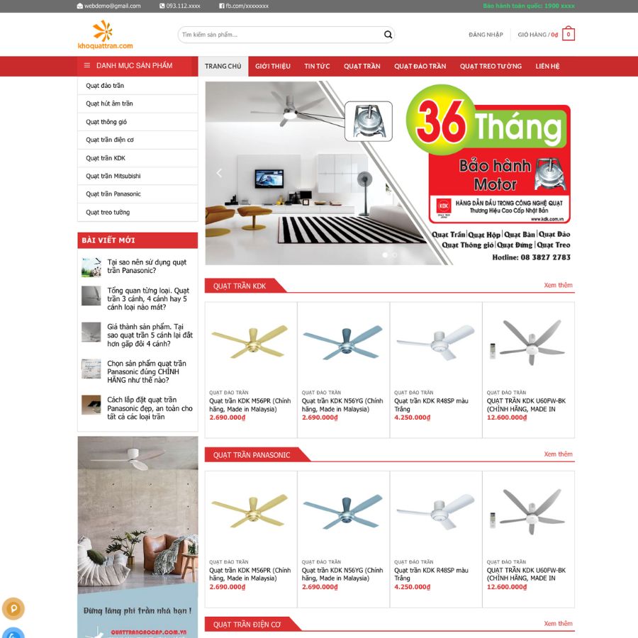 Themes wordpress mẫu website quạt trần, mẫu bán phụ kiện , lắp đặt quạt trần