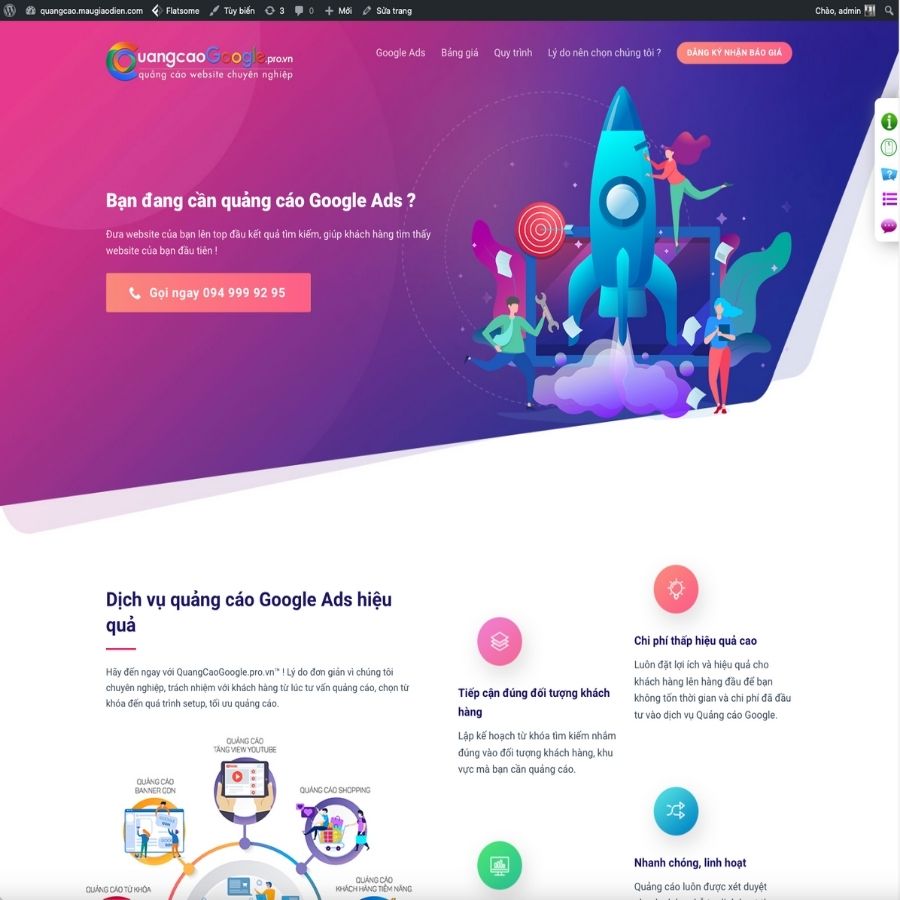 Themes WordPress mẫu website landingpage quảng cáo google, landingpage quảng cáo adwords