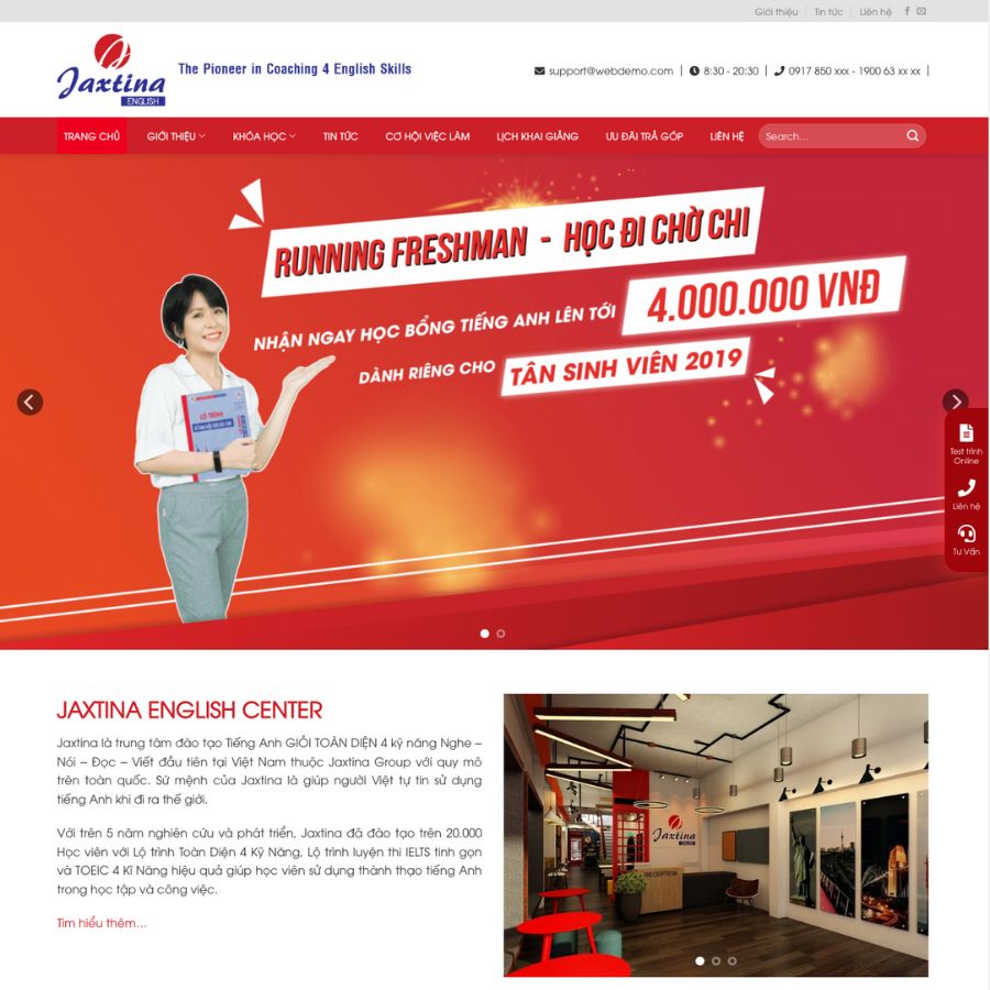 Themes wordpress mẫu website học tiếng anh, giới thiệu khoá học tiếng anh