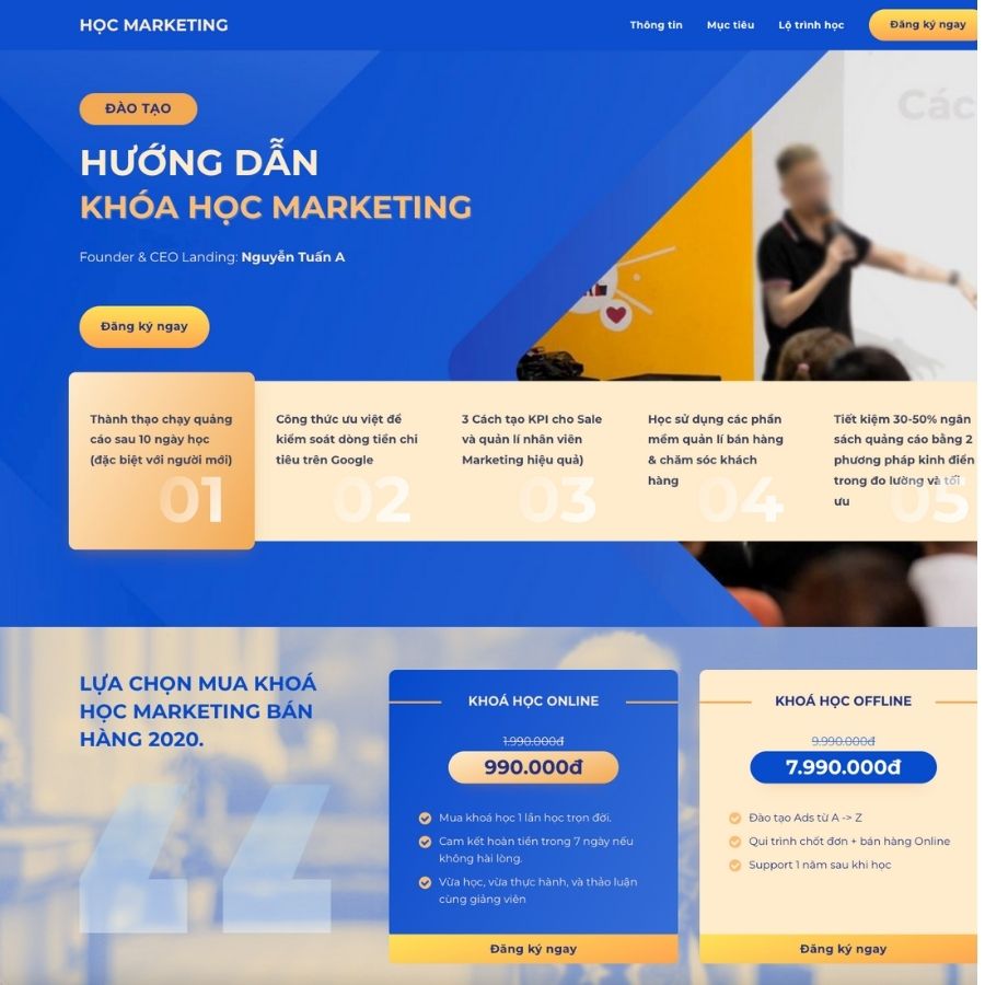 Themes WordPress mẫu website landingpage học marketingonline, mẫu web khoá học mkt, khoá học mkt