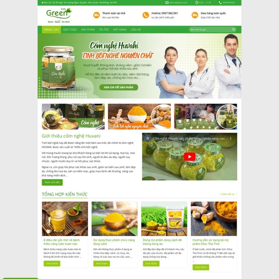 Themes WordPress mẫu website tinh bột nghệ, website bán tinh bột nghệ, thực phẩm chức năng