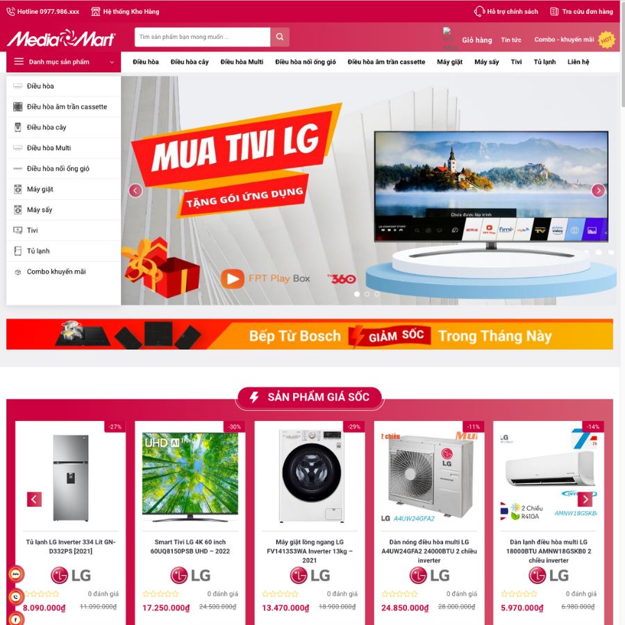 Themes wordpress mẫu website bán hàng điện máy, siêu thị mediamart , siêu thị