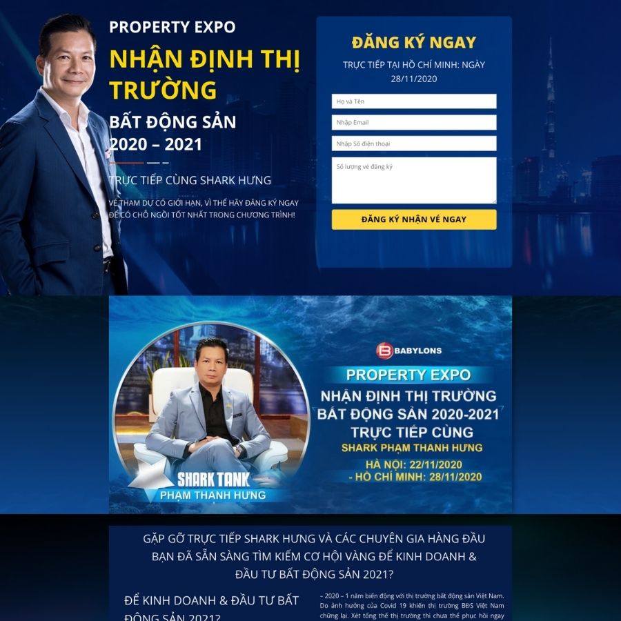 Themes WordPress mẫu website landingpage sharkhung, landingpage khoá học tài chính, bất động sản