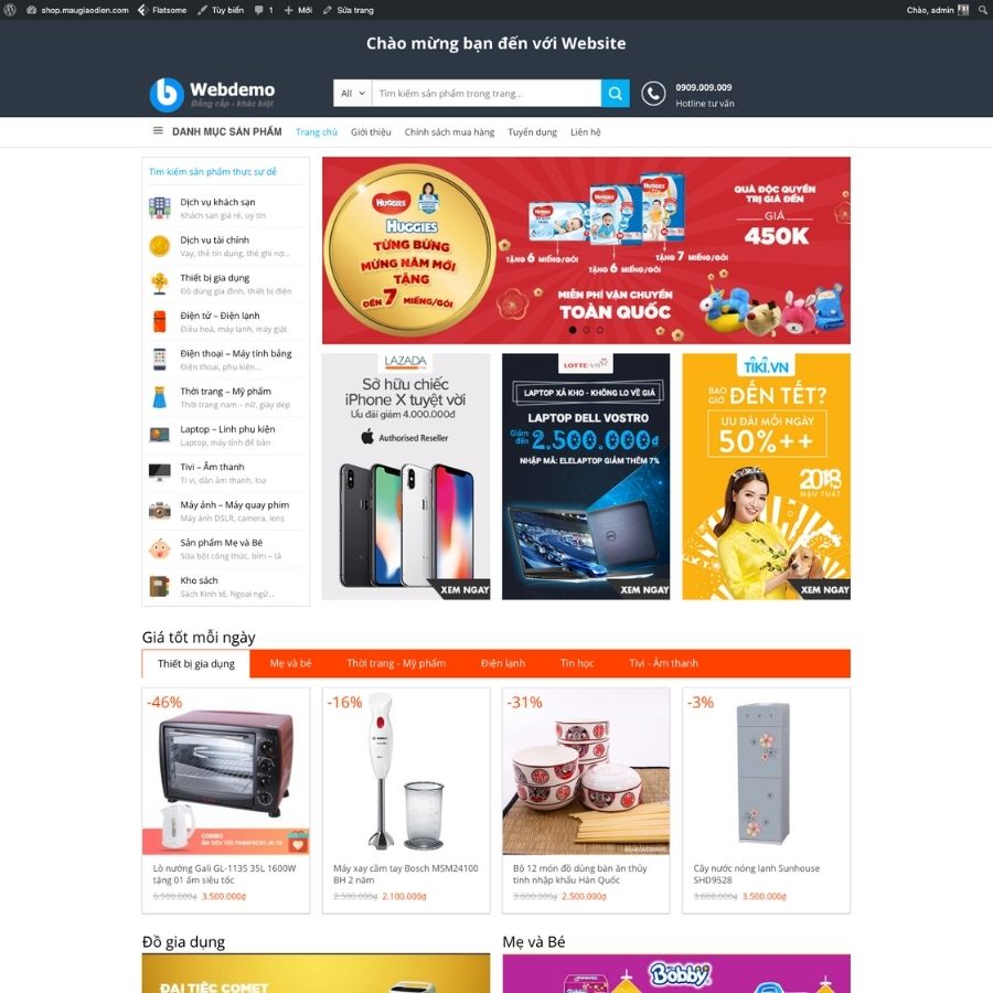 Themes WordPress mẫu website shop siêu thị tổng hợp, shop bán hàng tổng hợp mẫu cực kì đẹp