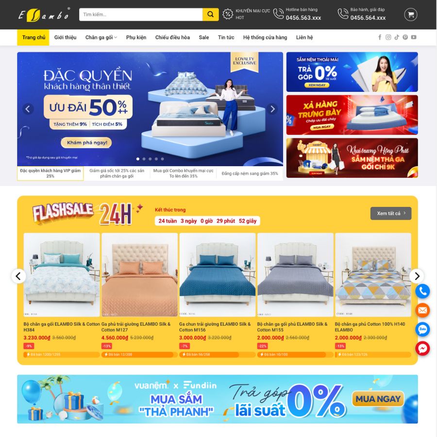 Themes wordpress mẫu website bán nệm, đệm, chăn ga gối đệm cực đẹp