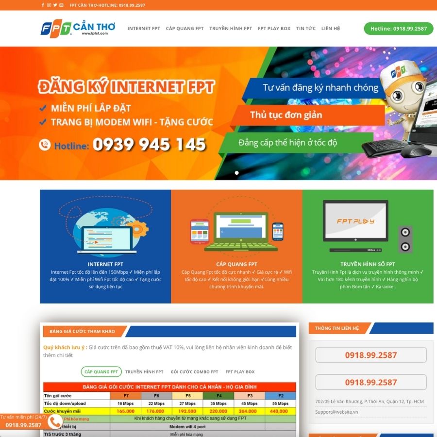 Themes WordPress mẫu website lắp mạng fpt, lắp mạng viettel, mẫu website lắp mạng fpt