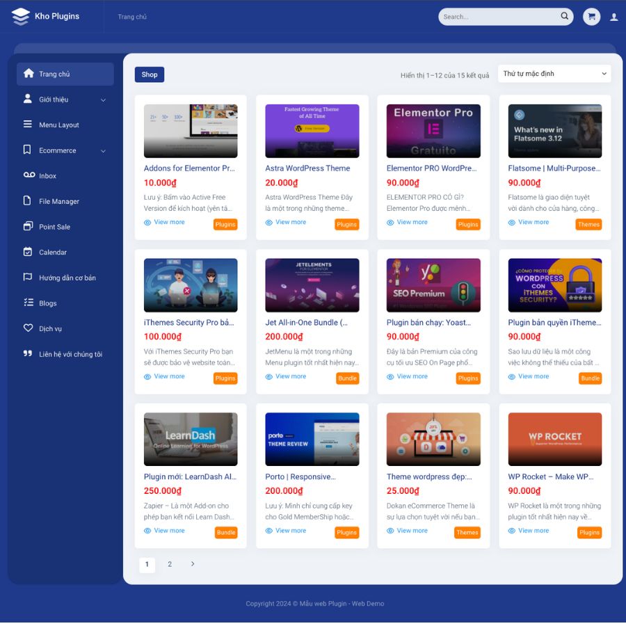 Themes wordpress mẫu website kho plugin, web bán plugin, themes đẹp