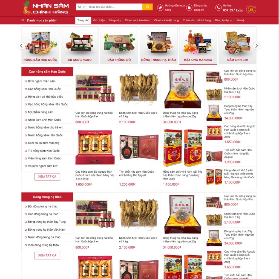 Themes wordpress mẫu website nhân sâm, bán thuốc, bán nhân sâm