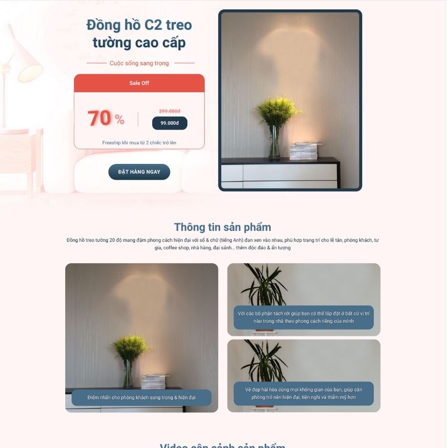 Themes WordPress mẫu website landingpage đồng hồ treo tường, landingpage chạy tiktok bán hàng 3
