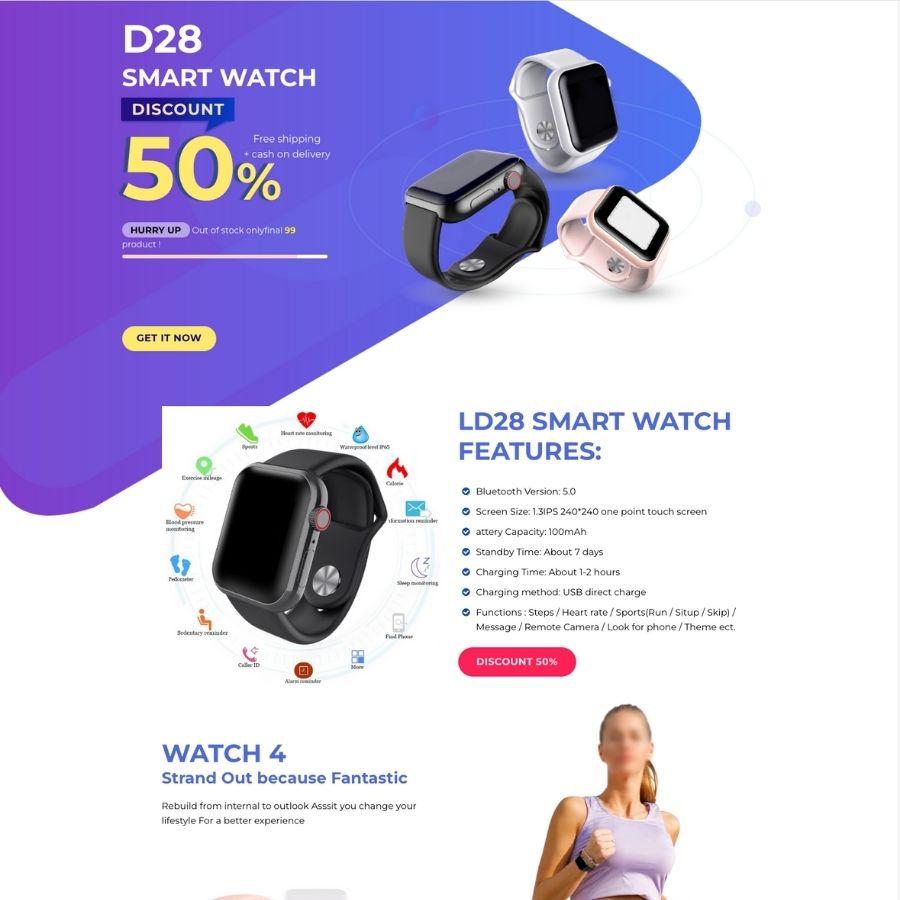 Themes WordPress mẫu website landingpage đồng hồ thông minh, landingpage chạy tiktok bán hàng