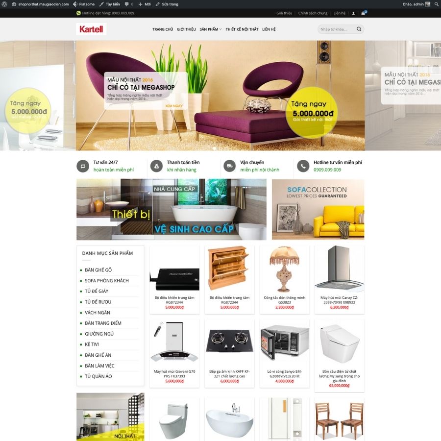 Themes WordPress mẫu website shop bán đồ nội thất, thiết bị vệ sinh, mẫu bán đồ nội thất