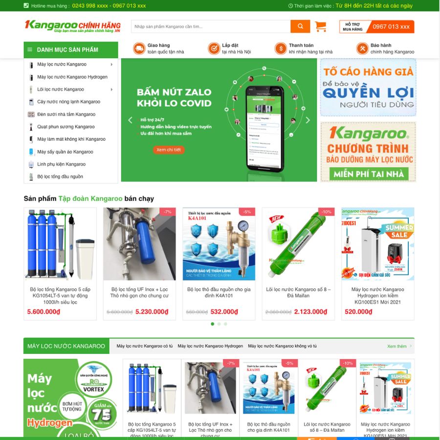 Themes wordpress mẫu website bán máy lọc nước, thiết bị điện máy, kangaru 2