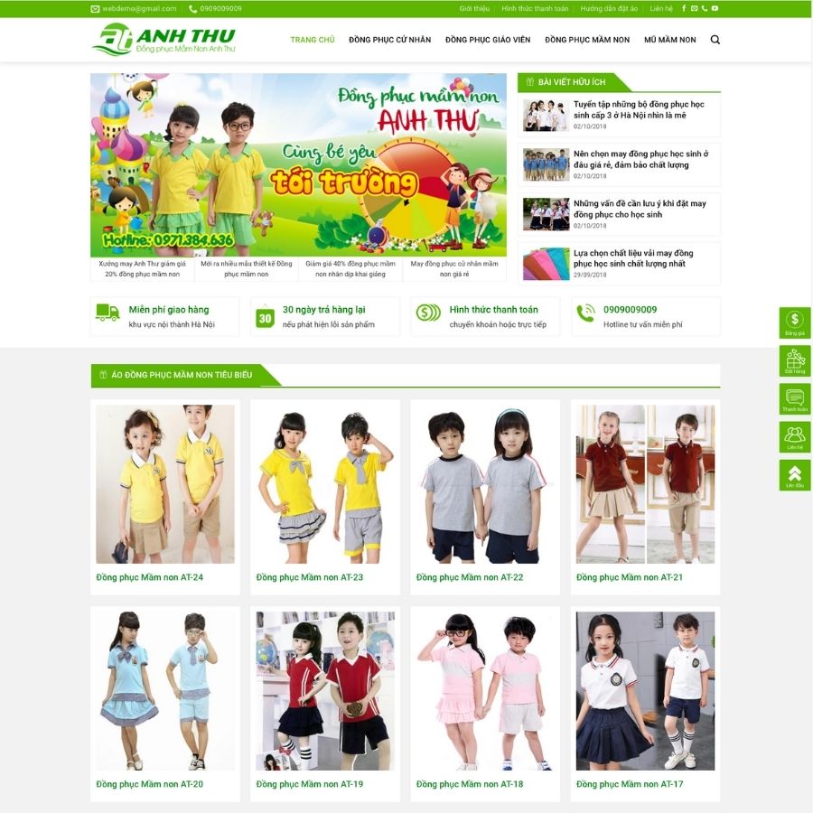 Themes WordPress mẫu website đồng phục học sinh, bán đồng phụ học sinh, dịch vụ may mặc