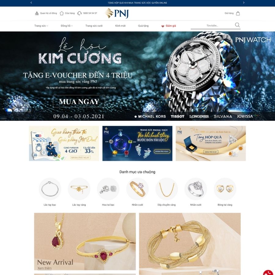 Themes WordPress mẫu website trang sức, vàng bạc đá quý, website pnj , mẫu bán trang sức