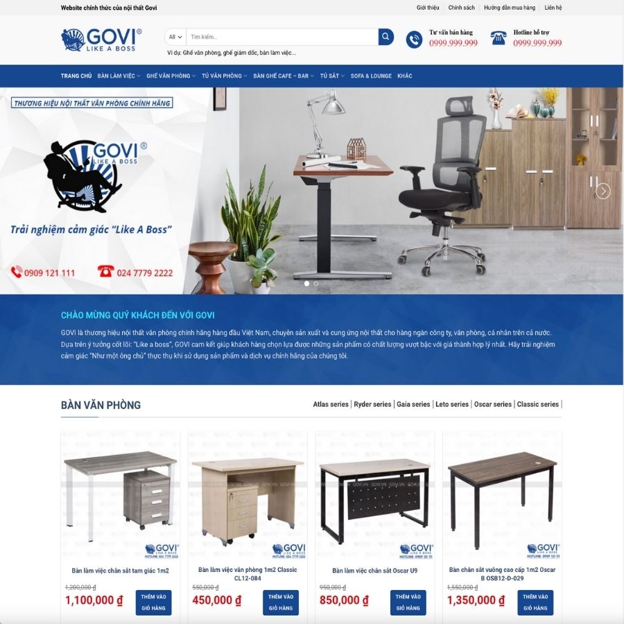 Themes WordPress mẫu website nội thất bàn ghế văn phòng, công ty nội thất bàn ghế, bàn ghế govi