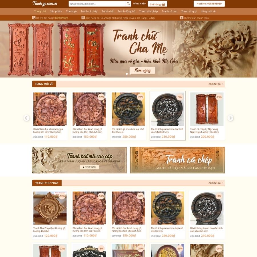 Themes WordPress mẫu website tranh gỗ, website tranh gỗ đẹp, website bán tranh gỗ