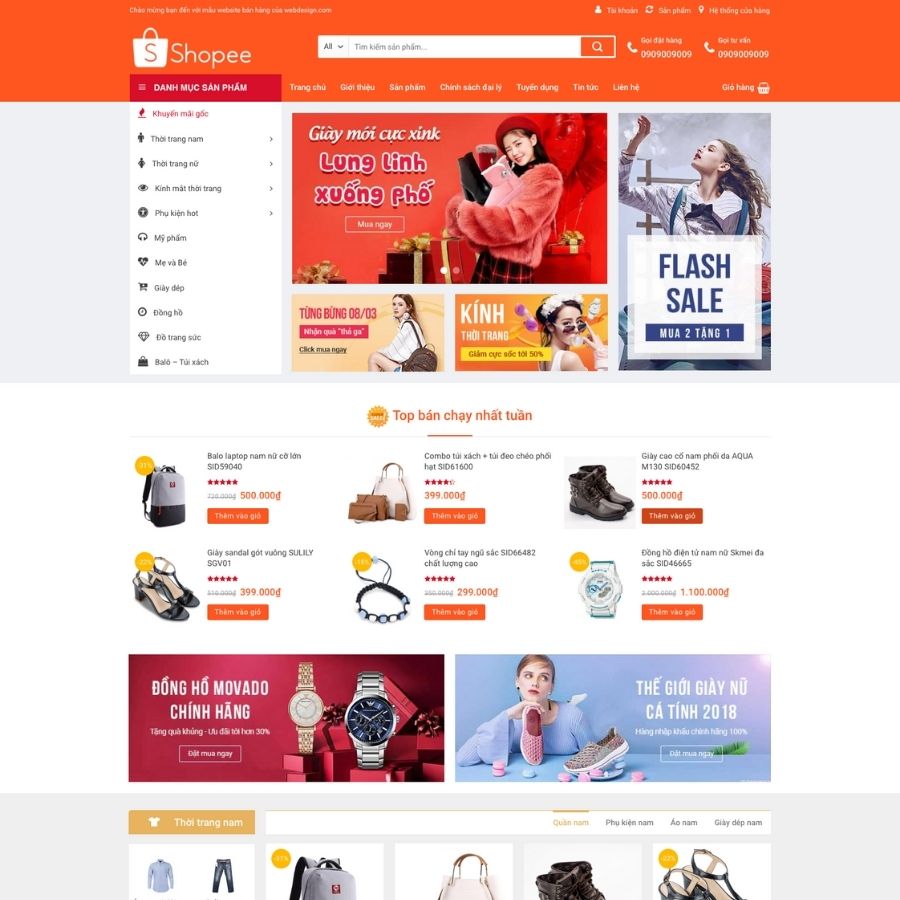 Themes WordPress mẫu website shoppe.vn, mẫu website bán hàng giống y hệt shoppe.vn cực đẹp