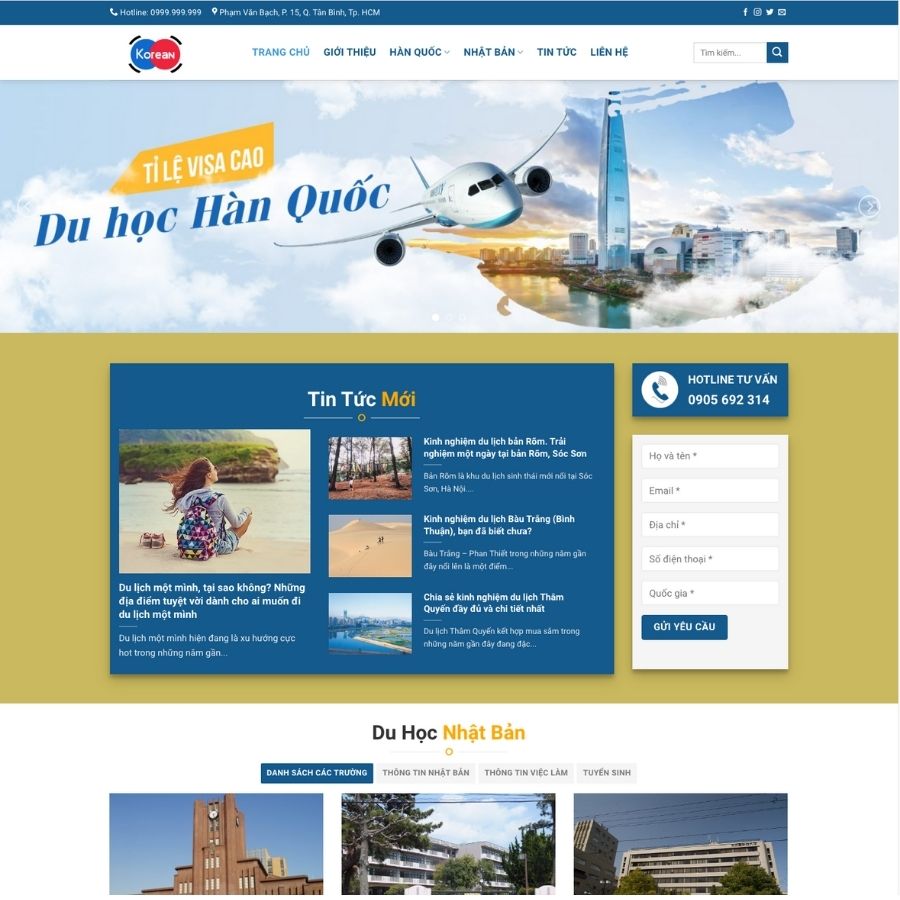 Themes WordPress mẫu website du học hàn quốc, web thông tin du học, tin tức du học hàn quốc