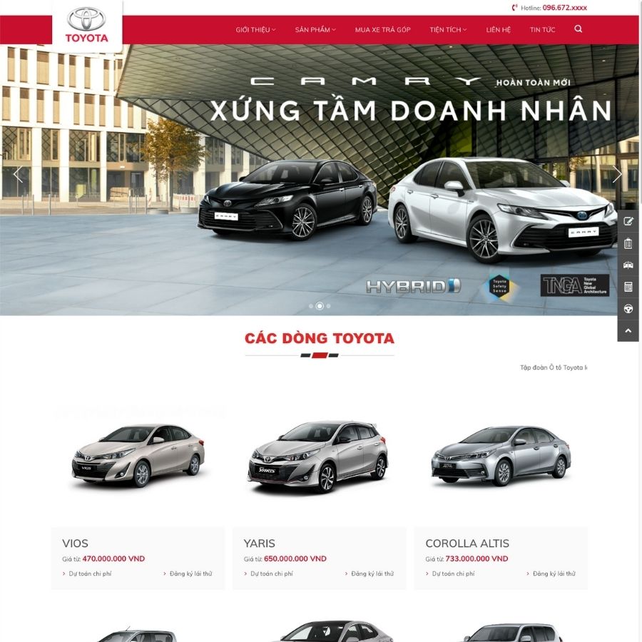 Themes wordpress mẫu website bán ô tô toyota, trưng bày xe ô tô, tin tức ô tô