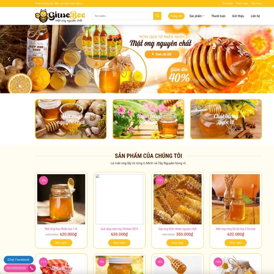 Themes WordPress mẫu website mật ong, mẫu website bán mật ong, giới thiệu sản phẩm mật ong