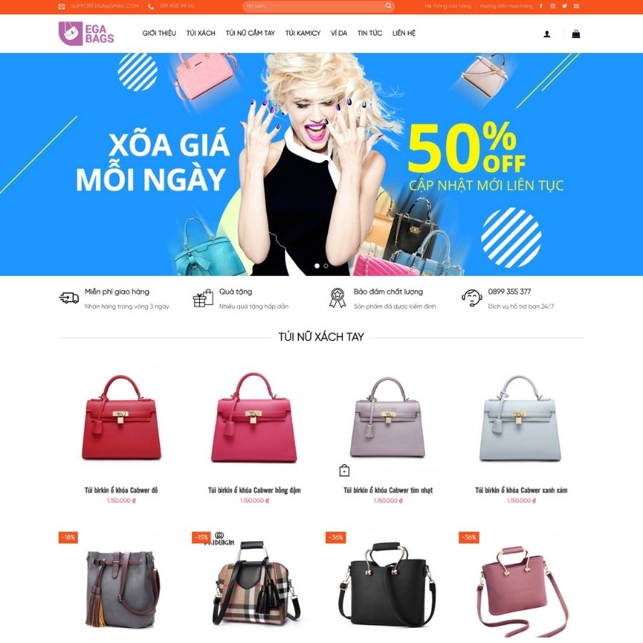 Themes WordPress mẫu website túi xánh, website thời trang túi xác dẹp, túi xác nữ