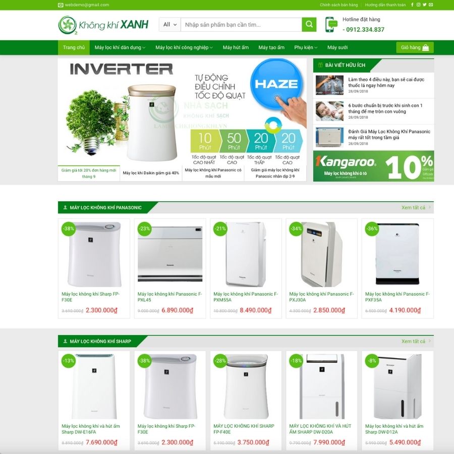 Themes WordPress mẫu website máy lọc khí, mẫu website bán điện máy, máy lọc không khí 2