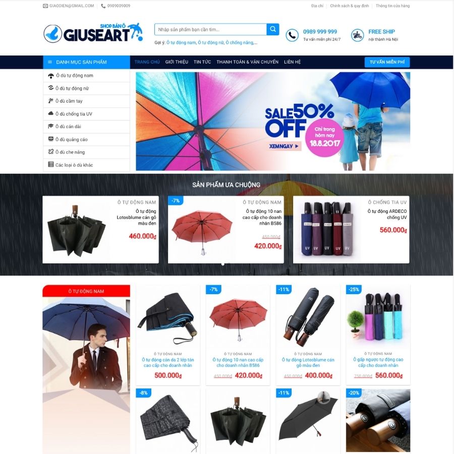 Themes WordPress mẫu website bán áo mưa, shop bán ô, dụng cụ mùa mưa