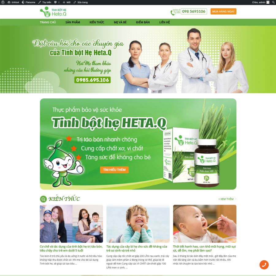 Themes WordPress mẫu website tinh bột nghệ, website bán tinh bột, thực phẩm chức năng