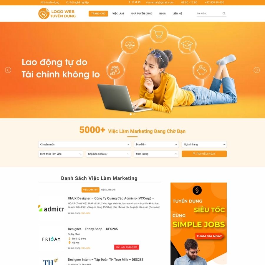 Themes WordPress mẫu website tuyển dụng, website tuyển dụng mẫu cực đẹp, mẫu web tư vấn 2